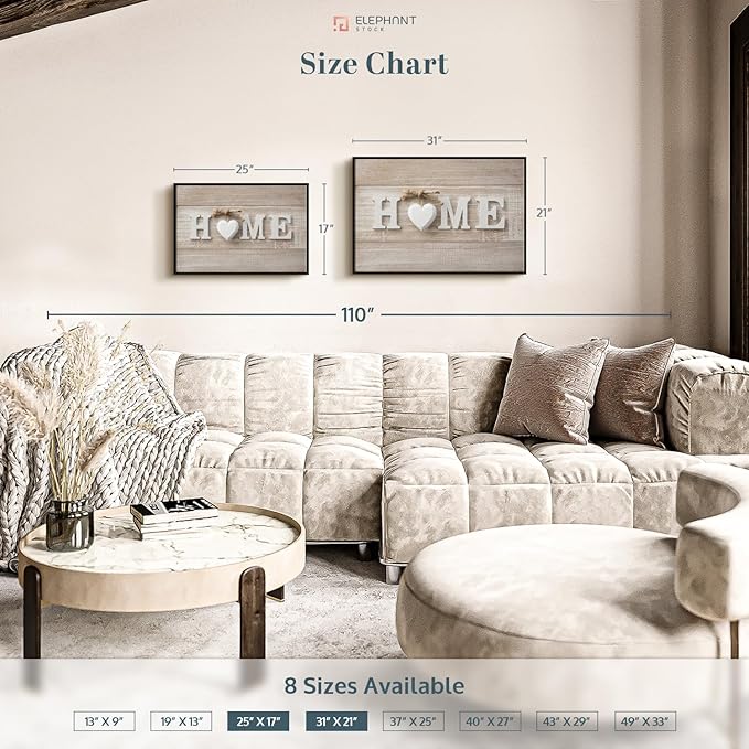ElephantStock Home Sign Wall Art - Horizontal Floating Framed Canvas - 1-Piece Living Room Wall Decor - Photography Typography Canvas Print - Brown and Beige Decor for Wall - 31" X 21"