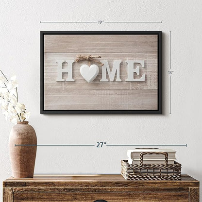 ElephantStock Home Sign Wall Art - Horizontal Floating Framed Canvas - 1-Piece Living Room Wall Decor - Photography Typography Canvas Print - Brown and Beige Decor for Wall - 19" X 13"