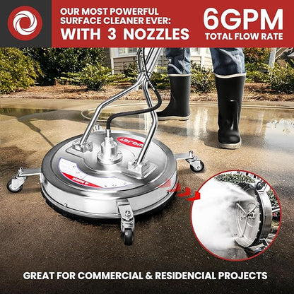 WOJET 22" Pressure Washer Surface Cleaner with 4 Wheels & Dual Handles & 3 Nozzles, 4500PSI 6GPM Stainless Steel Pressure Washer Attachment for Concrete Driveway Sidewalk Deck Patio, Commercial Grade