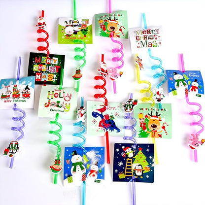 24Pcs Christmas Straws for Birthday Party Favors Supplies Crazy Straws for Xmas Goodie Bag Stuffers Fillers School Classroom Prizes Exchange