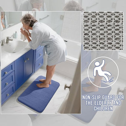 Yimobra Memory Foam Bath Mat, Super Soft Absorbent Bathroom Rug Non Slip 31.5x20 Inch, Quick Dry, Machine Washable Floor Carpet for Tub Shower, Home Decor Accessories, Navy Blue
