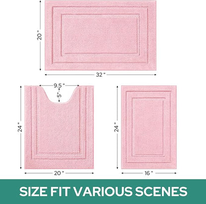 HOMEIDEAS Bathroom Rugs Sets 3 Piece, Super Soft and Absorbent Non Slip Microfiber Toilet Bath Mat with U-Shaped (Light Pink)