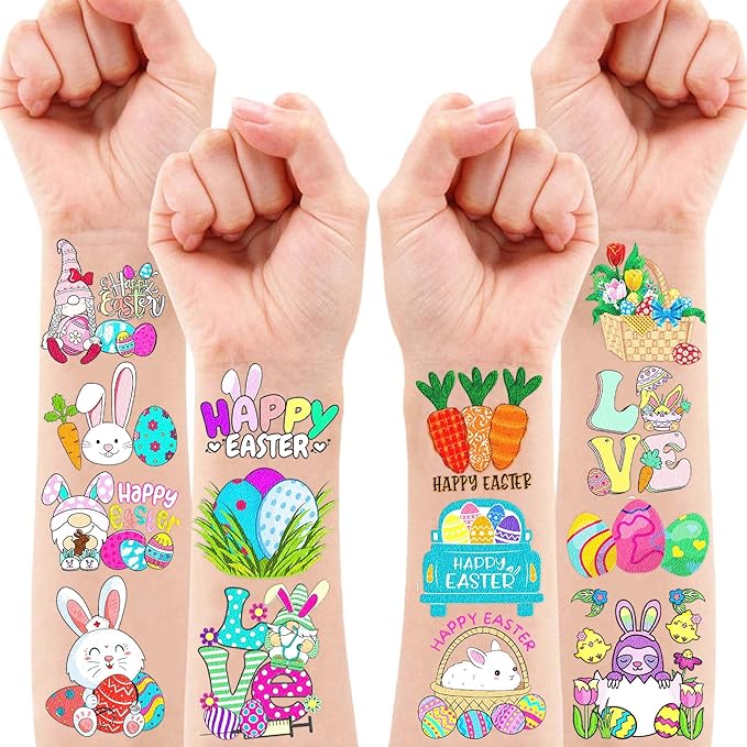 86PCS Easter Bunny Temporary Tattoos – Cute Easter Egg Tattoo Stickers, Bunny Theme Birthday Party Favors, Supplies, Decorations, Gifts for Kids Boys Girls, School Prizes, Carnival Rewards