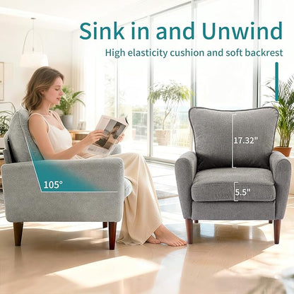 OLIXIS Comfy Accent Chair for Living Room Bedroom and Waiting Room, Upholstered Mid-Century Reading Chair with Pillow and Solid Wood Legs, Wide Singe Modern Lounge Sofa (Gray, 2 Pack)