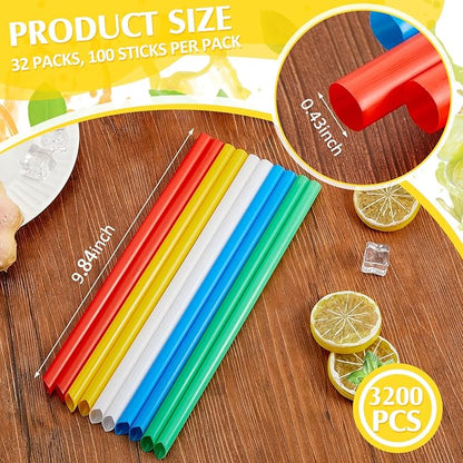 Tessco for you 3200 Pcs 9.84 Inch Jumbo Smoothie Straws Bulk Large Plastic Disposable Bubble Tea Straws Wide-Mouthed Individually Wrapped for Tall Homemade Milkshakes Drinking (Colorful)