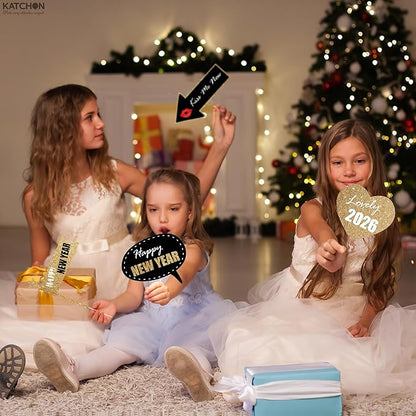 KatchOn, Glitter New Years Photo Booth Props 2026 - Pack of 32 | Photo Booth Props 2026, Happy New Years Decorations 2026 | Photo Props 2026, New Years Eve Party Supplies 2026