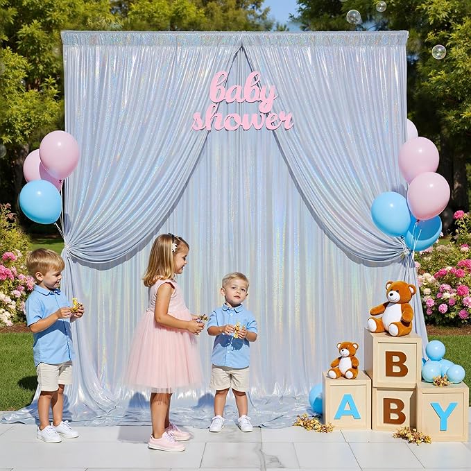 10x10ft Shimmer Silver Sequin Backdrop Curtain for Parties-2 Panels 5x10ft Thick Wrinkle Free Glitter Coloful Backdrop Drapes Photo Back Drop Curtains for Wedding Birthday Photography Background Cloth