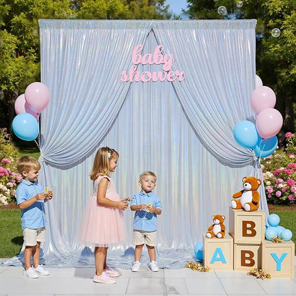 10x10ft Shimmer Silver Sequin Backdrop Curtain for Parties-2 Panels 5x10ft Thick Wrinkle Free Glitter Coloful Backdrop Drapes Photo Back Drop Curtains for Wedding Birthday Photography Background Cloth
