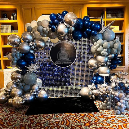 COKAOBE Blue Shimmer Wall Backdrop, 24PCS Square Sequin Shimmer Backdrop Panel, Photo Backdrops for Birthday, Anniversary, Wedding, Graduation & Bachelorette Party Decoration