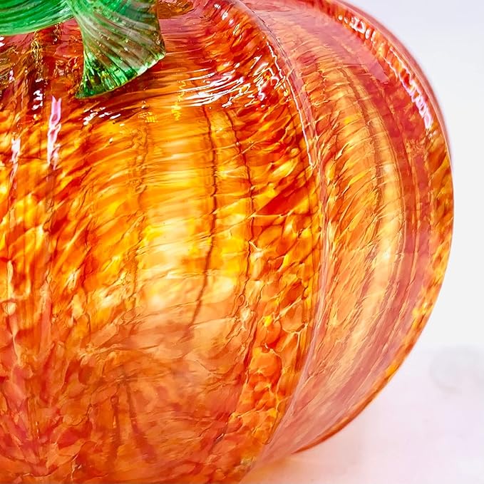 Luke Adams Glass Handmade Glass Pumpkins Table Top Home Decor (Squat, Orange)