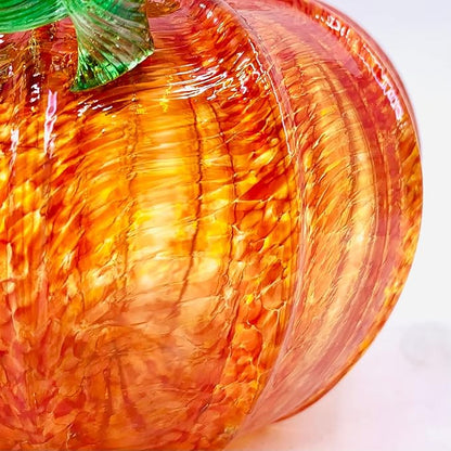 Luke Adams Glass Handmade Glass Pumpkins Table Top Home Decor (Squat, Orange)