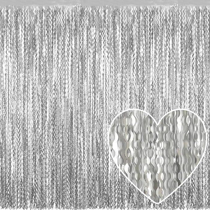 4 Pack Silver Fringe Curtain Backdrop 3.2Ft x 8.2Ft Metallic Tinsel Foil Fringe Streamers Background for Photo Booth Mother's Day, Easter, Carnival, Birthday, Wedding Party Decoration