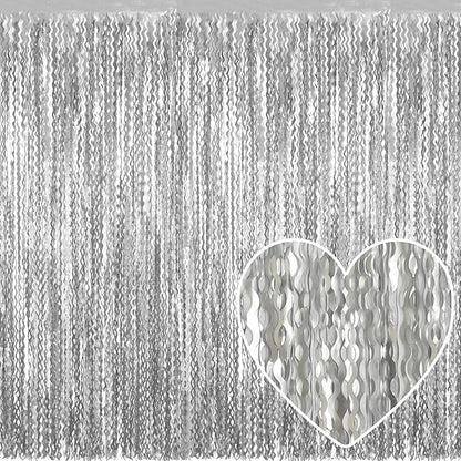 4 Pack Silver Fringe Curtain Backdrop 3.2Ft x 8.2Ft Metallic Tinsel Foil Fringe Streamers Background for Photo Booth Mother's Day, Easter, Carnival, Birthday, Wedding Party Decoration