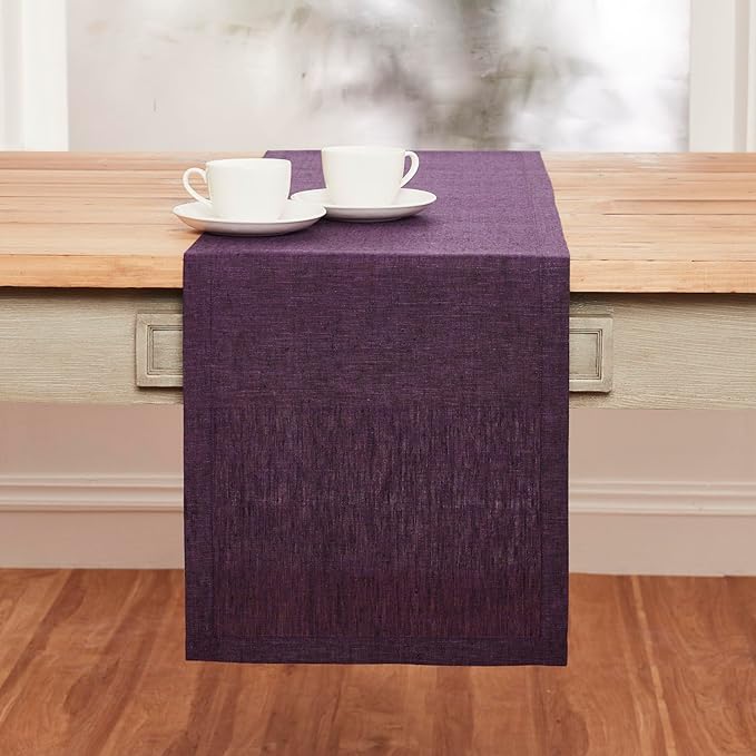 Solino Home Linen Table Runner 156 Inches Long - Athena, 100% Pure Linen Grape Table Runner 14 x 156 Inch for Dining, Fall, Autumn, Christmas, New Year - Handcrafted and Machine Washable