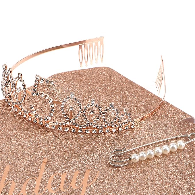 CIEHER 5th Birthday Crown + It's My 5th Birthday Sash + Pearl Pin Set, 5th Birthday Decorations Girl 5th Birthday Gifts for Girls 5 Year Old Birthday Cake Topper, Happy 5th Birthday Party