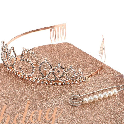 CIEHER 5th Birthday Crown + It's My 5th Birthday Sash + Pearl Pin Set, 5th Birthday Decorations Girl 5th Birthday Gifts for Girls 5 Year Old Birthday Cake Topper, Happy 5th Birthday Party