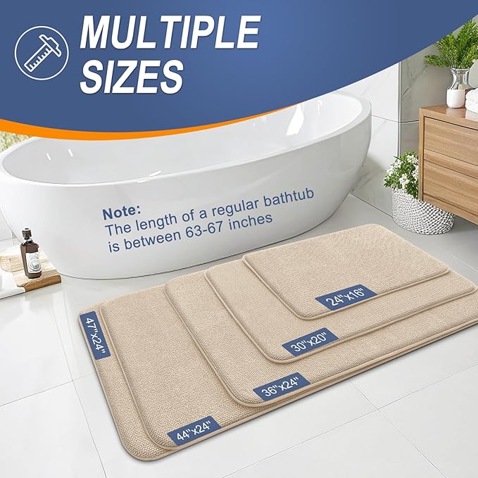 OLANLY Thick Memory Foam Bath Mat Rug 40x32, Extra Soft Absorbent Bathroom Rug, Quick Dry Bath Mats, Non-Slip, Machine Washable Carpet for Bathroom, Tub and Shower, Home Decor Accessories, Beige