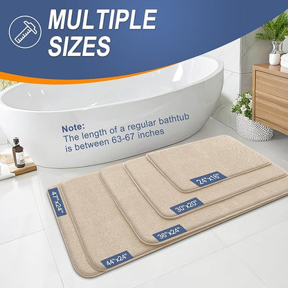OLANLY Thick Memory Foam Bath Mat Rug 47x32, Extra Soft Absorbent Bathroom Rug, Quick Dry Bath Mats, Non-Slip, Machine Washable Carpet for Bathroom, Tub and Shower, Home Decor Accessories, Beige