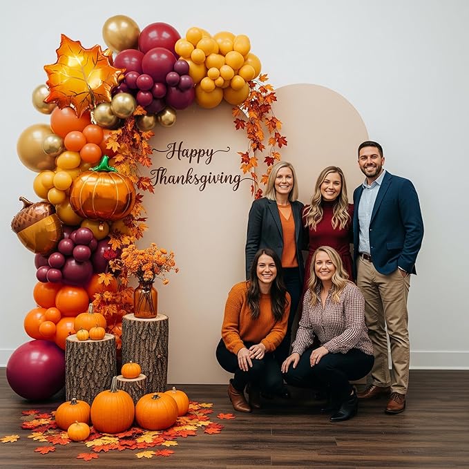 Fall Balloons Arch Garland Kit Burnt Orange Burgundy Mustard Yellow Balloon with Maple Leaf Garland Pumpkin Pine Cone Foil for Autumn Thanksgiving Harvest Birthday Baby Shower Party Decoration