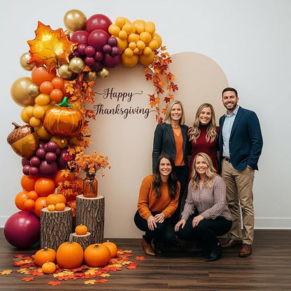 Fall Balloons Arch Garland Kit Burnt Orange Burgundy Mustard Yellow Balloon with Maple Leaf Garland Pumpkin Pine Cone Foil for Autumn Thanksgiving Harvest Birthday Baby Shower Party Decoration