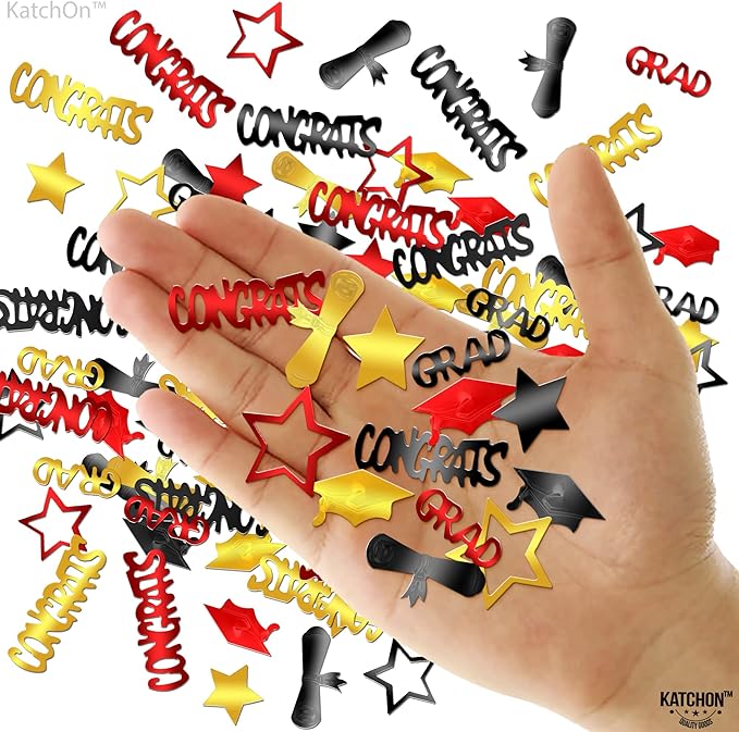 KatchOn, Shiny Congrats Grad Confetti 2025 - Pack of 1300 | Black, Red and Gold Graduation Confetti Class of 2025, Graduation Decorations 2025 | Class of 2025 Decorations
