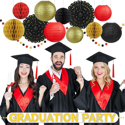 14Pcs Casino Theme Party Decorations, Hanging Red Black Gold Paper Lanterns Fans for Graduation Wedding Birthday Game Night Hibachi New Years Eve Hollywood Theme Party Decorations