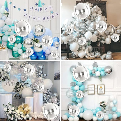 12PCS Silver Foil Balloons 22in 15in 10in Different Sizes Large Silver Foil Metallic Balloons 4D Round Chrome Balloon for Graduation New Year Birthday Party Decorations