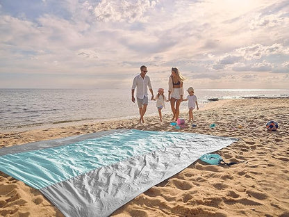 WEKAPO Beach Blanket Sandproof Waterproof, Extra Large Beach Mat, Oversized & Compact Sand Free Mat Quick Drying, Lightweight & Durable with Stakes & Corner Pockets