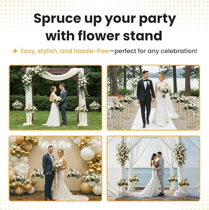 YALLOVE 10 Pack 23.75 Inch Gold Wedding Flower Stand Metal Vase Column Stand Geometric Centerpiece Vase for Home Party Wedding Decorations, Rectangular Flower Display Rack