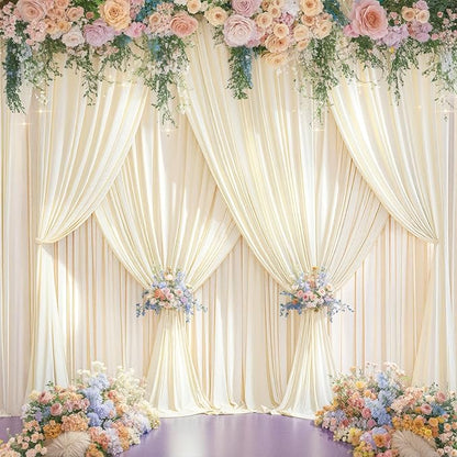 10 Panels Champagne Backdrop Curtain for Parties Wedding Baby Shower Wrinkle Free Photo Curtains Backdrop Drapes Fabric Decoration for Bridal Shower 50ft(W) x 10ft(H)