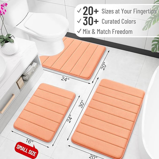 OLANLY Memory Foam Long Bathroom Rugs Runner 70x24, Super Soft Absorbent Bath Mat, Quick Dry, Machine Washable Shower Floor Rugs, Bathmat Carpet, Bathroom Home Decor Accessories, Peach