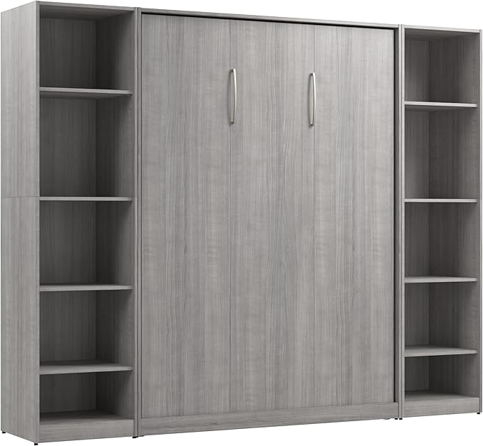 Bestar Claremont Full Murphy Bed with Closet Organizers (99W) in Platinum Gray, Space-Saving Sleeping Arrangement for Multipurpose Room
