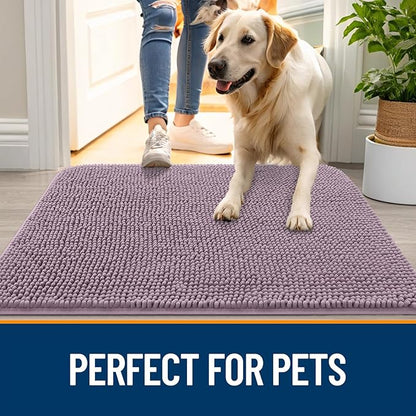 OLANLY Dog Door Mat for Muddy Paws 54x32, Absorbs Moisture and Dirt, Absorbent Non-Slip Washable Doormat, Quick Dry Chenille Mud Mat for Dogs, Entry Indoor Entryway Carpet for Inside Floor, Deep Plum