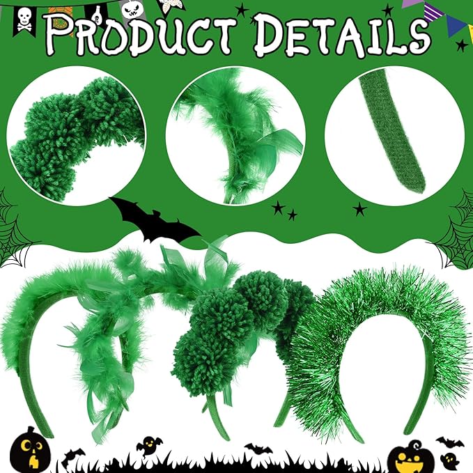 12 Pcs Christmas Fuzzy Pom Pom Headbands Fluffy Yarn Feather Tinsel Spirit Party Headwear for Birthday Festival