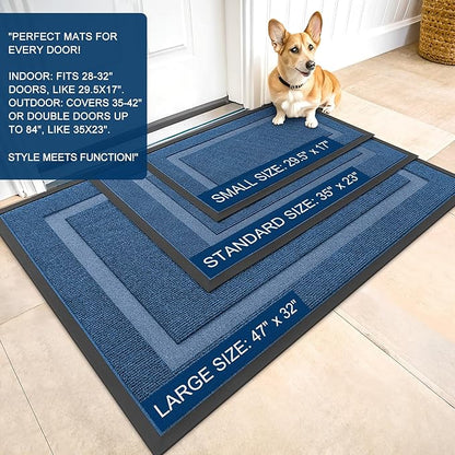 OLANLY Front Door Mat Indoor Outdoor Entrance, Waterproof All-Season, All-Weather Doormat, Sturdy Natural Rubber, Fade Resistant, Low Profile, Easy Clean Patio Porch Entryway Mat, 47x30, Light Blue
