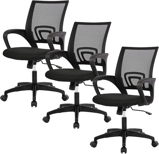 BestOffice | Ergonomic Office Chair | Mid-Back Swivel Desk Chair | Breathable Backrest & Lumbar Support | Adjustable Height | Sponge Seat | Rolling Wheels | Dark Black | for Adults & Women