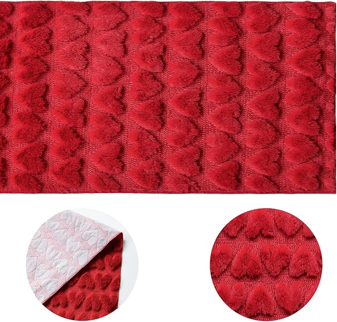 Artoid Mode Red Soft Plush Faux Fur Jacquard Heart Valentine's Day Table Runner, Seasonal Kitchen Dining Table Decoration for Home Party Decor 13x90 Inch