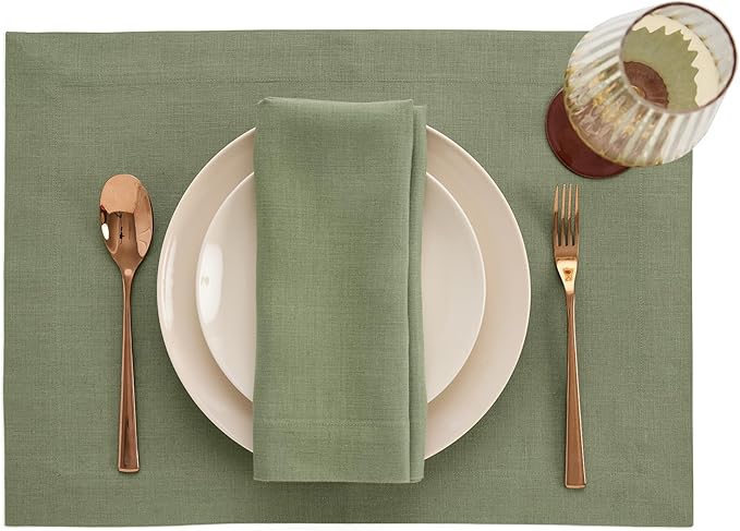 Solino Home Linen Napkins Set of 4-100% Pure Linen Oil Green Dinner Napkins Cloth 20 x 20 Inch for Fall, Autumn, Christmas, New Year - Fete, Handcrafted and Machine Washable