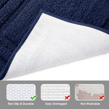 HOMEIDEAS Bathroom Rugs Sets 3 Piece, Super Soft and Absorbent Non Slip Microfiber Toilet Bath Mat with U-Shaped (Navy Blue)