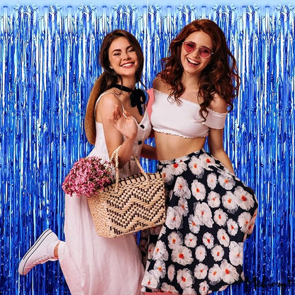 4 Pack Blue Fringe Curtain Backdrop, 3.2Ft x 8.2Ft Metallic Tinsel Foil Fringe Streamers Background for Photo Booth Birthday Wedding Baby Shower Carnival Easter Mother’s Day Party Decorations