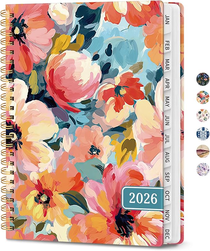 2026 Planner, Weekly and Monthly Planner for Women, Jan 2026 - Dec 2026 Pretty 2026 Calendar Planner with Monthly Tabs, Inner Pocket, Spiral Binding, Perfect for Office Home School - 6.3" x 8.5", Pastel Garden