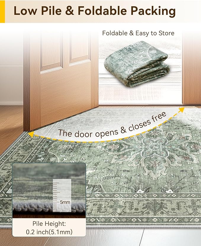 Area Rugs 2'6''x10' Runner Rug Non Slip Washable for Kitchen Hallway Bedroom Beside Laundry Room Bathroom Rug, Floor Carpet, Dark Green Gray