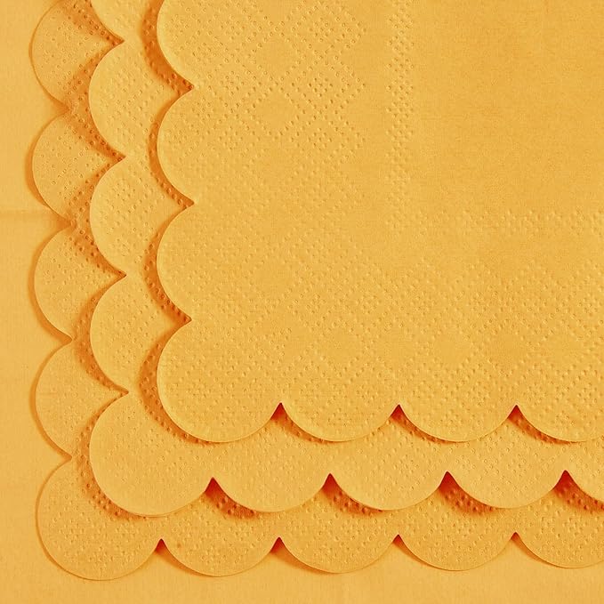 200 Pack Cocktail Napkin 2-Ply Scalloped Edged Dessert Napkins Folded 5 x 5 Inches Disposable Napkins for Dinner Wedding Birthday Party Bridal Anniversary Reception Event (Yellow)