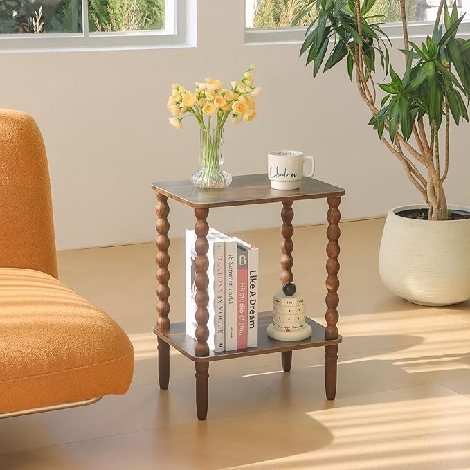 Side Tables Set of 2, Small End Table with Storage Shelf, Night Stand Set 2 Bedside Tables for Living Room, Bedroom, Office and Small Spaces (Rustic Brown)