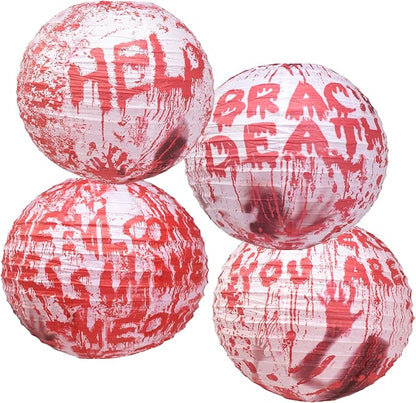 Mudra Crafts Hanging Halloween Ghost Lights Paper Lanterns, Outdoor Indoor Party Halloween Decorations, White 12-Inch Spooky Lamps, Set of 4
