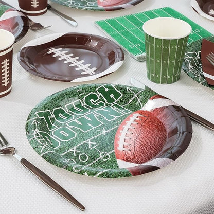 Football Party Supplies Set for 24-Disposable Paper Plates and Napkins, Cups, Touchdown Football Tableware Party Decorations for Birthday Themed Game Day Tailgate Table Decor
