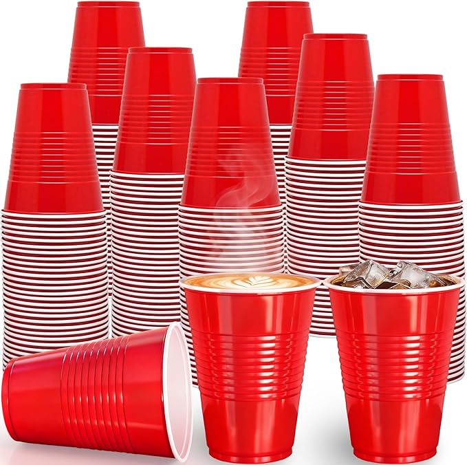 200 Count Plastic Cups Disposable - 16 oz Red Cups for Party Birthday Picnics Christmas Party