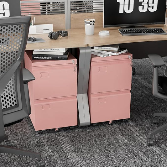 METAN Metal 2 Drawer File Cabinet with Lock, Mobile File Cabinet Under Desk for Letter/Legal Size,Assembly Required,Pink