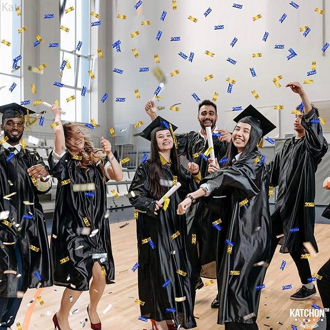 KatchOn, Blue and Gold 2025 Graduation Confetti - Pack of 500 | 2025 Grad Confetti for Blue and Gold Graduation Decorations 2025 | Class of 2025 Decoration, Prom Decorations 2025