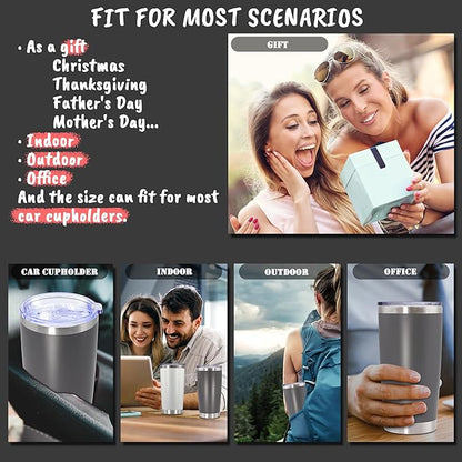20 oz Tumbler with lid Double Wall Vacuum Insulated Tumblers Stainless Steel Coffee Mug Travel Coffee Tumbler Powder Coated Tumbler Cup Keep Hot&Cold - (Grey 6 Pack)